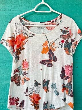 LUCKY BRAND BUTTERFLY PRINT SLUB COTTON SHORT SLEEVE CASUAL TEE SIZE LARGE